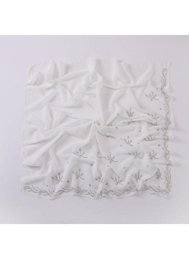 Generic - New 90cm Pearl Chiffon Square Scarf with Small Branch Rhinestone Design - Image 1