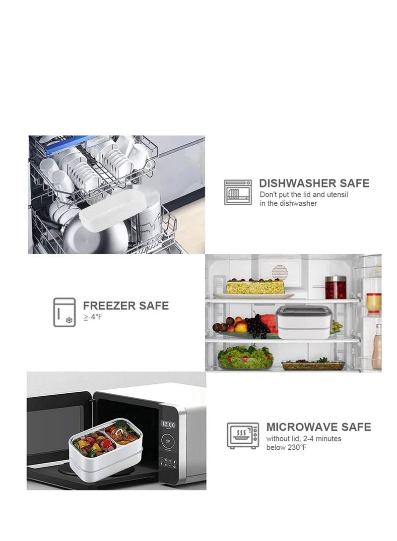 MahMir Stainless Steel Lunch Box - Insulated Bento Box Multifunctional-Containers Lunch Box with 2 Compartments & Tableware(304 stainless steel) lunch box with Lunch MahMir Lunch bag (White + Lunch Bag)  - Image 3