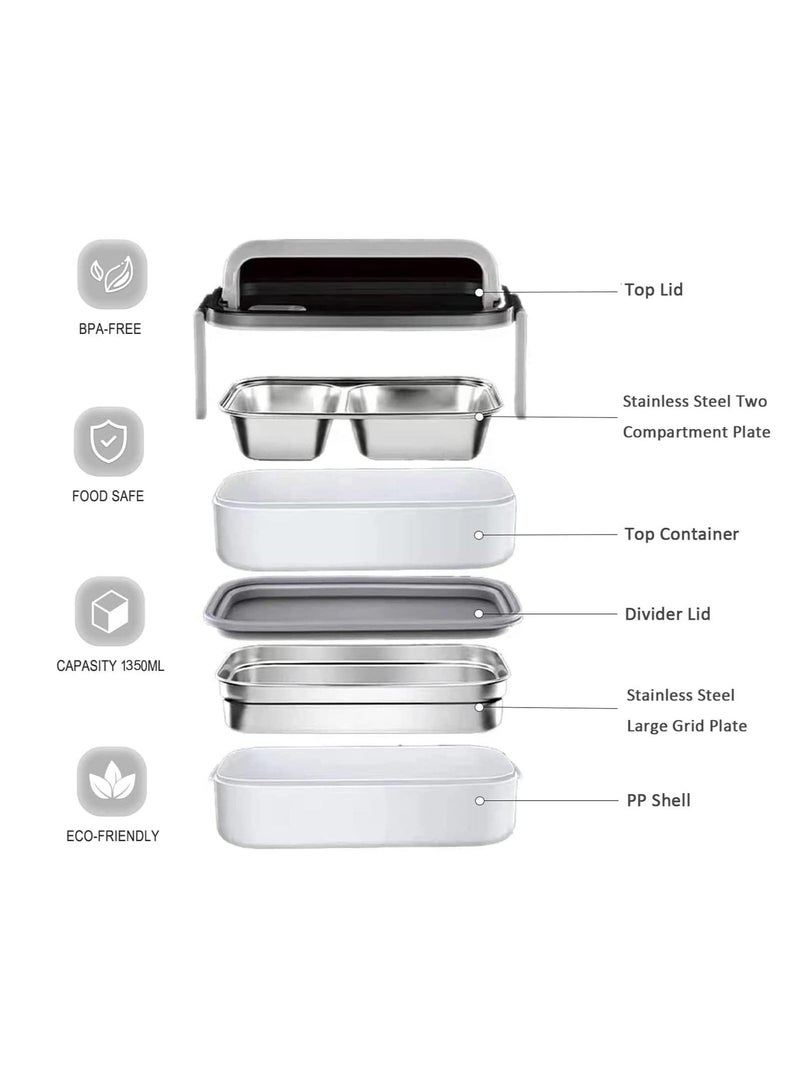 MahMir Stainless Steel Lunch Box - Insulated Bento Box Multifunctional-Containers Lunch Box with 2 Compartments & Tableware(304 stainless steel) lunch box with Lunch MahMir Lunch bag (White + Lunch Bag)  - Image 4