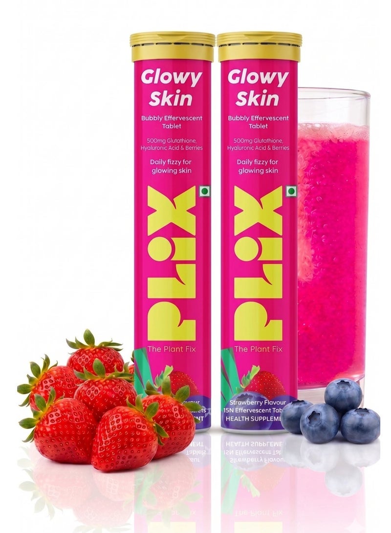 PLIX THE PLANT FIX 500mg L-Glutathione Skin Glow 30 Effervescent Tablets for Clear and Youthful Look | With Vitamin C & E| Plant-based ingredients | Sugar Free | Pack of 2, Strawberry Flavour - Image 1