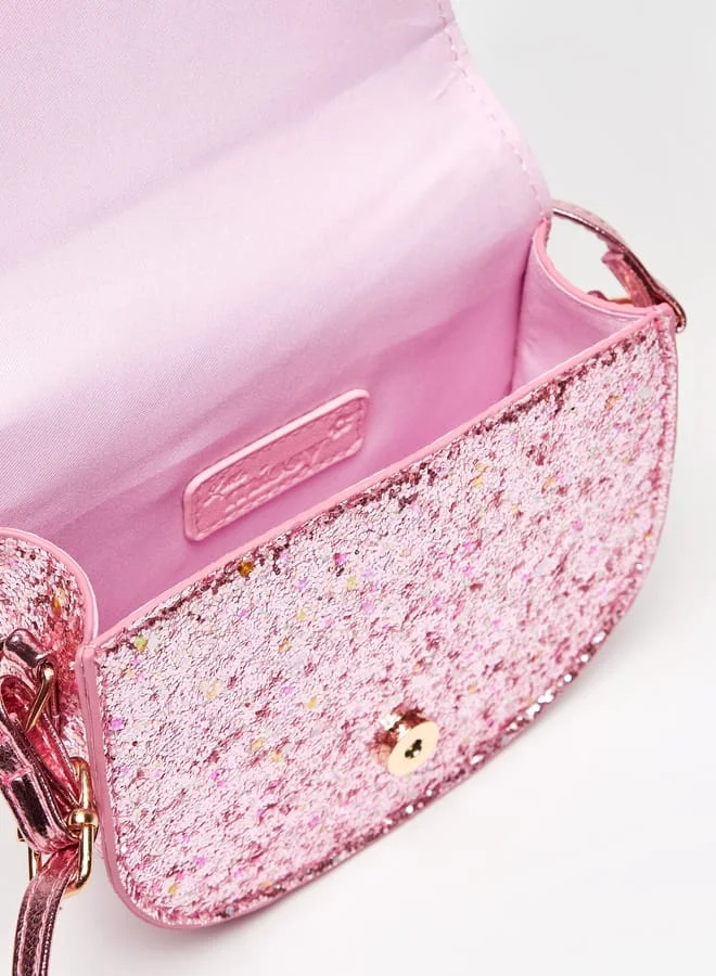 Little Missy Girls Glitter Textured Handbag with Owl Applique