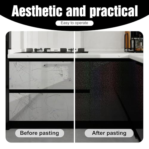Laceskyso Black Contact Paper with Holographic Glitter - 15.7”x78” Peel and Stick Wallpaper Waterproof Vinyl for Kitchen Countertops & Cabinets - Image 5
