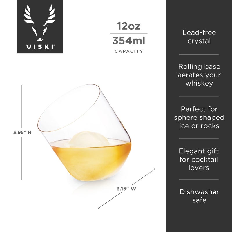 Viski Rolling Crystal Whiskey Tumblers Set Of 2 - Premium Crystal Clear Glass  Classic Lowball Cocktail Glasses  Scotch Glass Gift Set - 12 Oz - Image 3