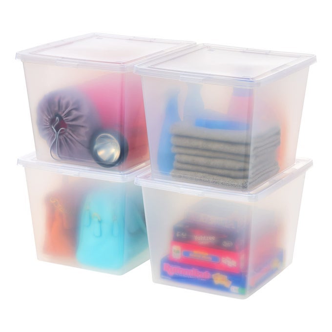 USA 4PACK STORAGE BINS WITH LIDS 36 QUART CLEAR STACKABLE CONTAINERS BOX ORGANIZE SHOES CLOSET SHELVES CLOTHES BLANKETS TOWELS BPAFREE PLASTIC