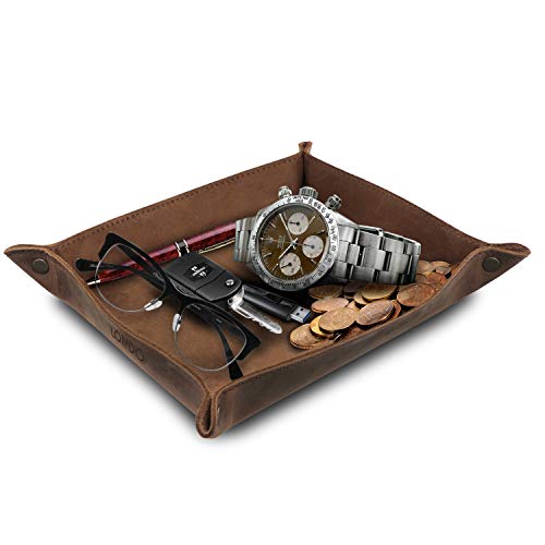Londo Genuine Leather Tray Organizer - Practical Lightweight Water Resistant Computer Table Desk Storage Box for Wallets, Watches, Keys, Coins, Cell Phones and Office Equipment - Image 1