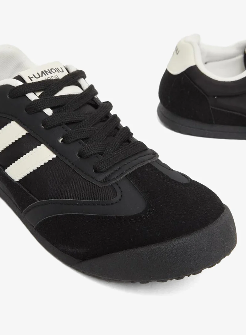 Styli black Women Contrast Striped Lace Up Sneakers for Women | Best Price UAE