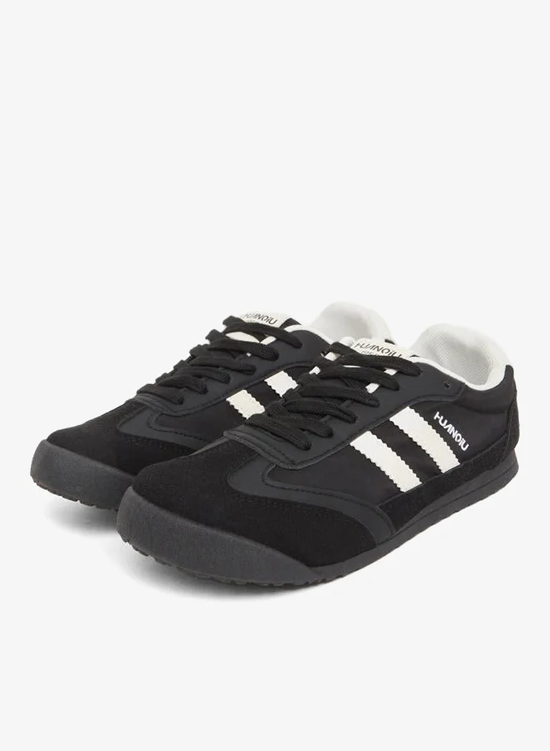 Styli black Women Contrast Striped Lace Up Sneakers for Women | Best Price UAE