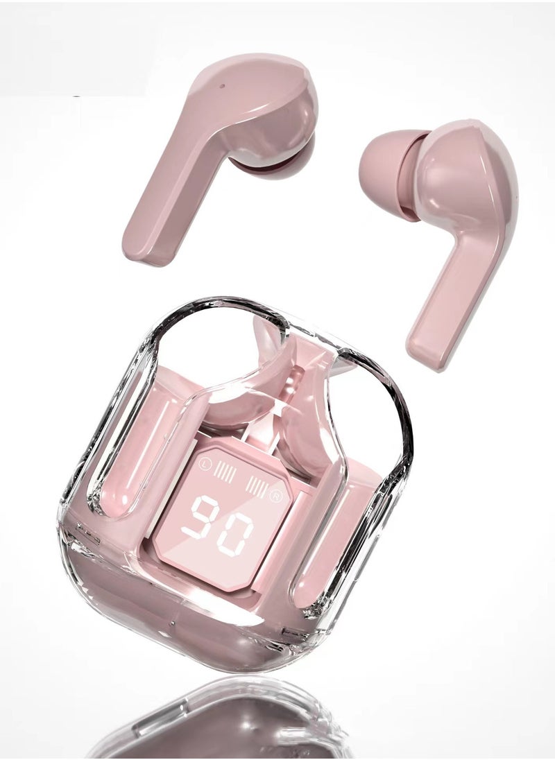 Generic Wireless Bluetooth Earphones, Transparent Digital Power Display Headsets, Bluetooth 5.3 In-ear Noise Reduction Microphone Earphones, Sports Earphones For Listening to Music and Videos (Pink)  - Image 1