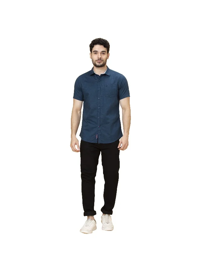 بيينغ هيومان Mens Teal Collared Short Sleeve Shirt