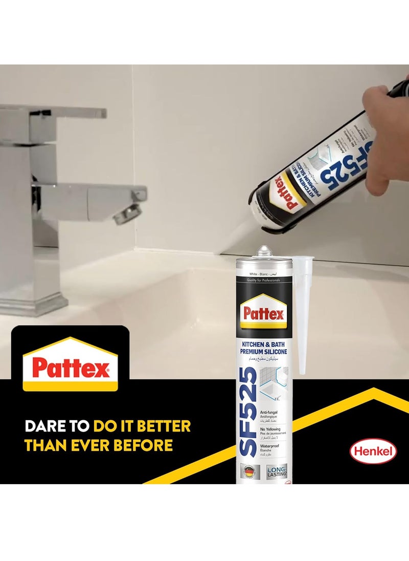 Pattex Sf525 Kitchen And Bath Premium Silicone Sealant, Mould Resistant, Ideal For Showers, Toilets Tiles, Easy Bathroom Sealant 1X280ML Cartridge  - Image 4