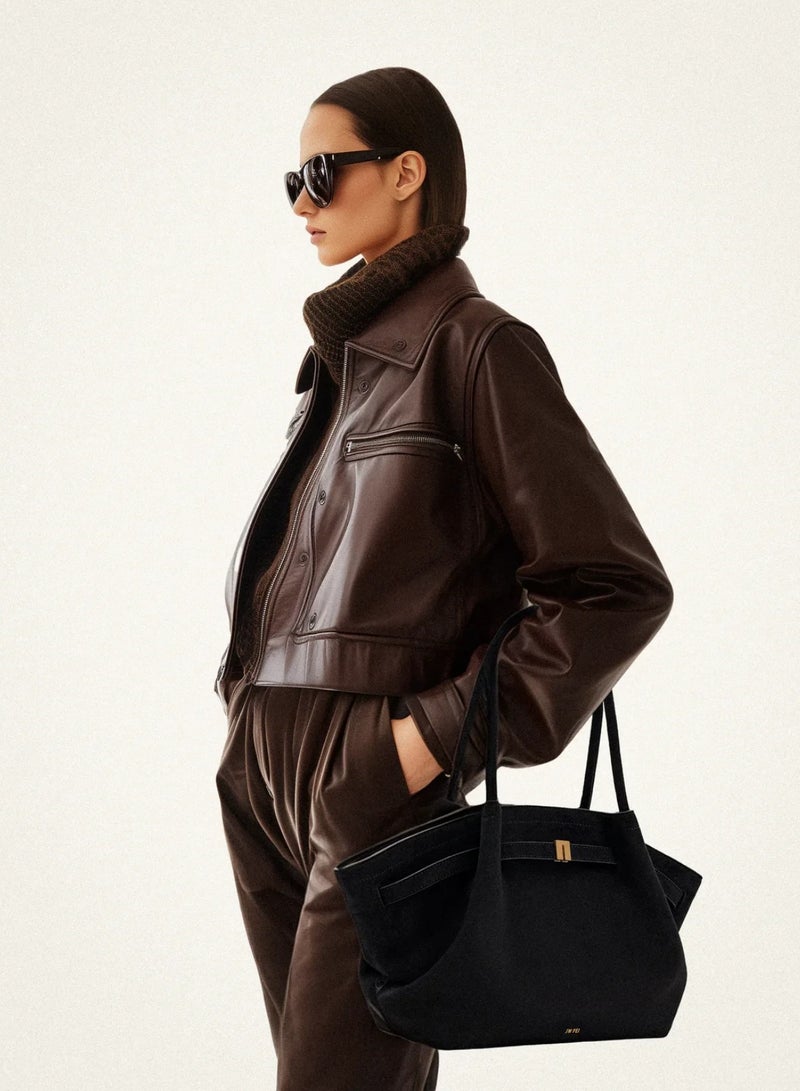 JW PEI Women's Hana Medium Mini Faux Suede Tote Bag (Black) - Image 3