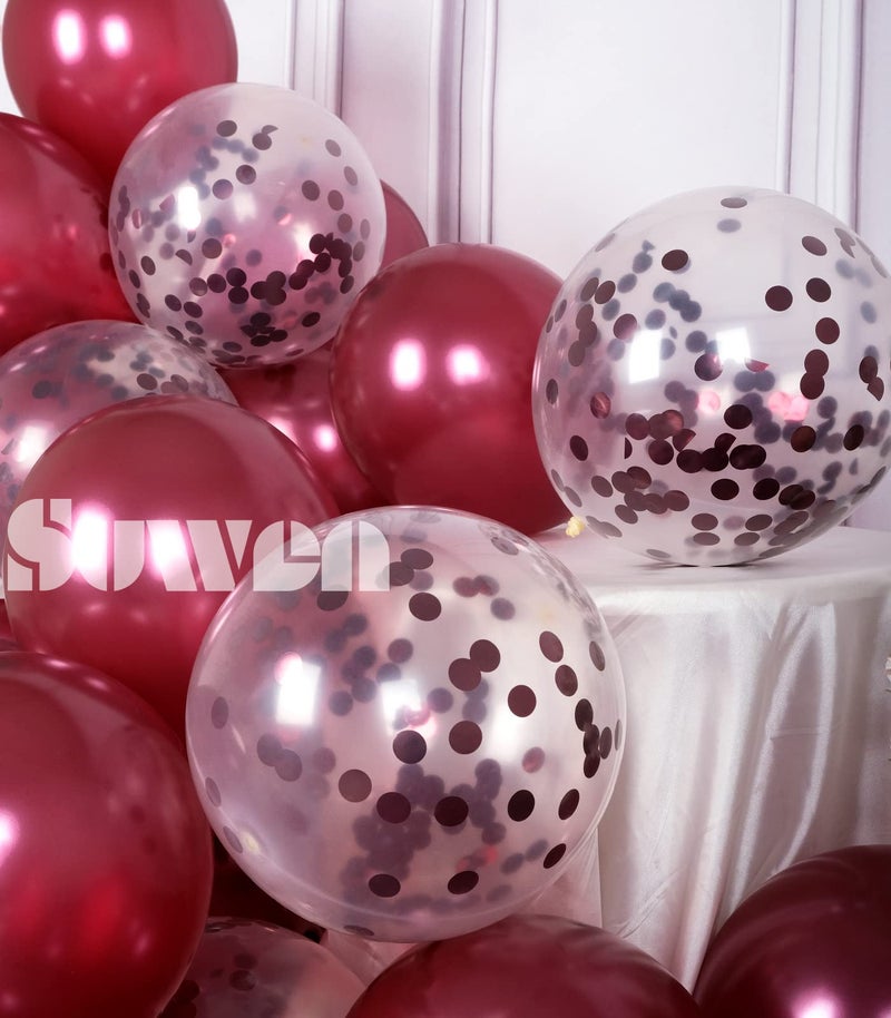 SUWEN Burgundy Balloons and Burgundy Confetti Balloons Set 47PCS Shiny Latex Helium Maroon Balloon for Birthday Graduation Anniversary Party Decorations - Image 5