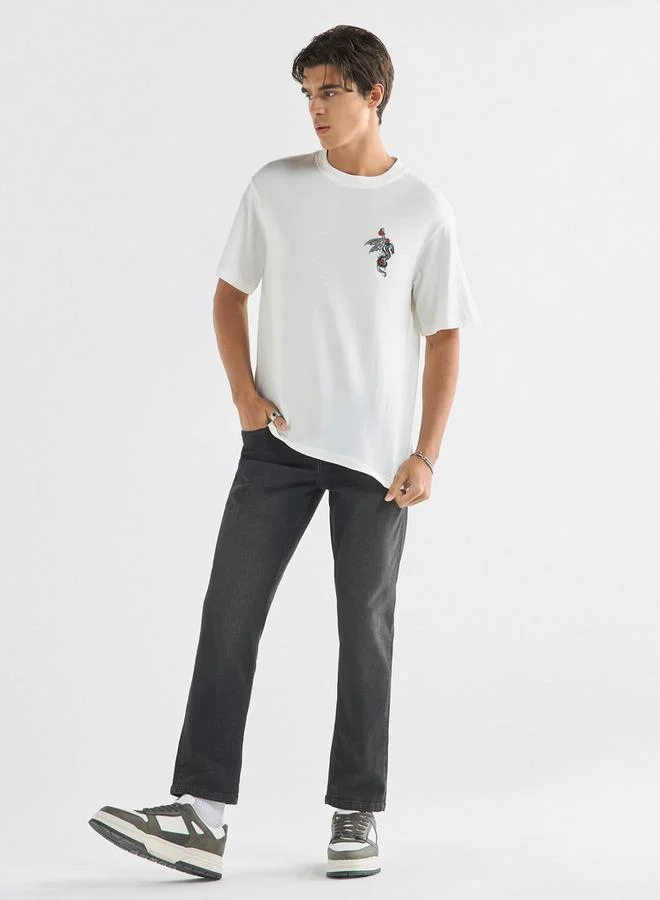 Splash FAV Typographic Print T-shirt with Crew Neck and Short Sleeves