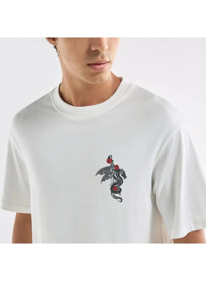 Splash FAV Typographic Print T-shirt with Crew Neck and Short Sleeves