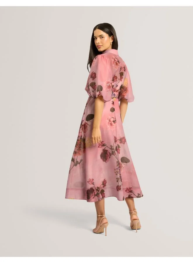 Ted Baker  Puff Sleeve Printed Midi Shirt Dress for Women | Best Price UAE