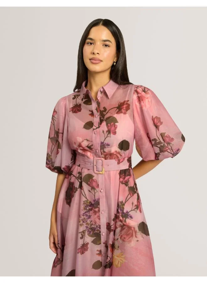 Ted Baker  Puff Sleeve Printed Midi Shirt Dress for Women | Best Price UAE