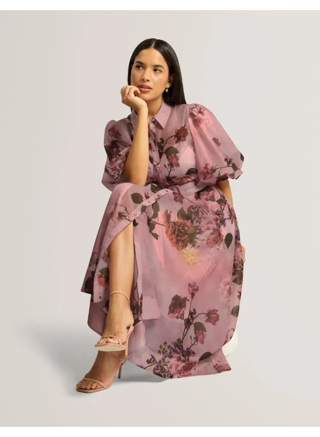 Ted Baker  Puff Sleeve Printed Midi Shirt Dress for Women | Best Price UAE