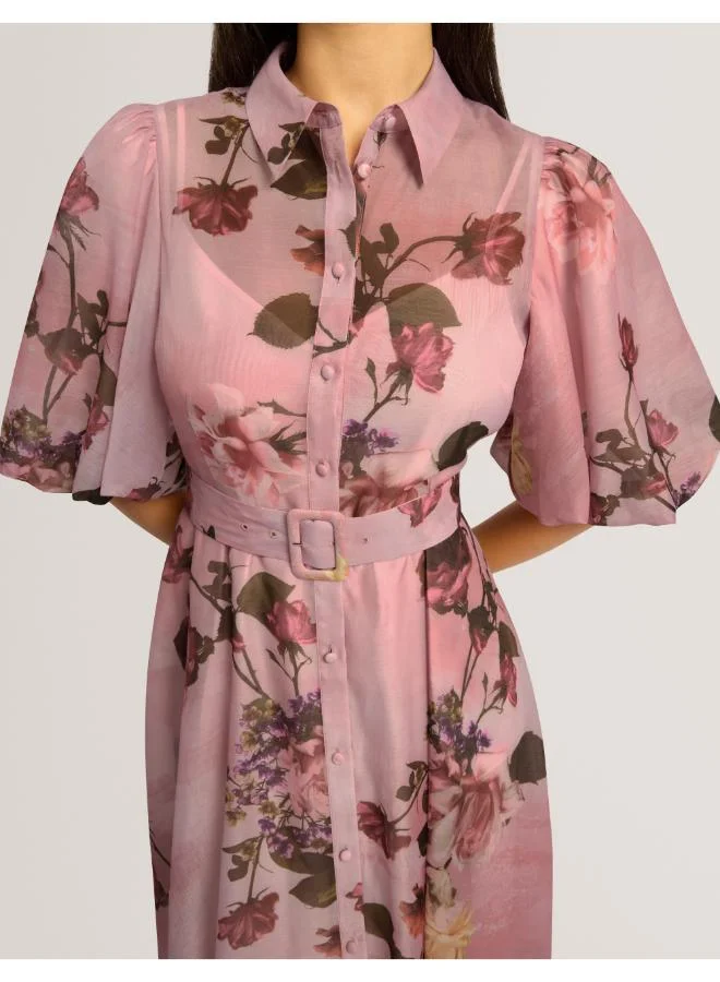 Ted Baker  Puff Sleeve Printed Midi Shirt Dress for Women | Best Price UAE