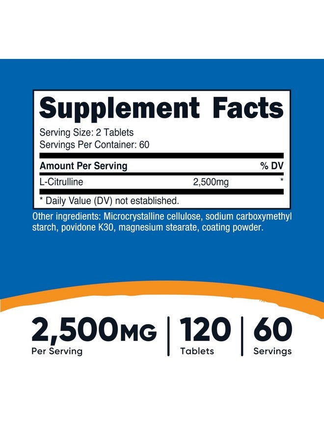 Nutricost مكمل نوتريكوست L-سيترولين 2500 ملغ لكل حصة، 60 حصة، 1250 ملغ لكل قرص، 120 قرص - خالي من الكائنات المعدلة وراثيًا وخالي من الغلوتين - Image 2