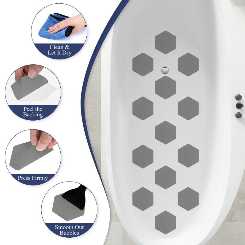 Gecork 28 Pcs Shower Floor Non Slip Stickers With Strong Adhesive  Invisible & Durable Anti Slip Shower Stickers With Scraper For Bath Tub  Pools And Stairs(Grey Hexagon) - Image 5