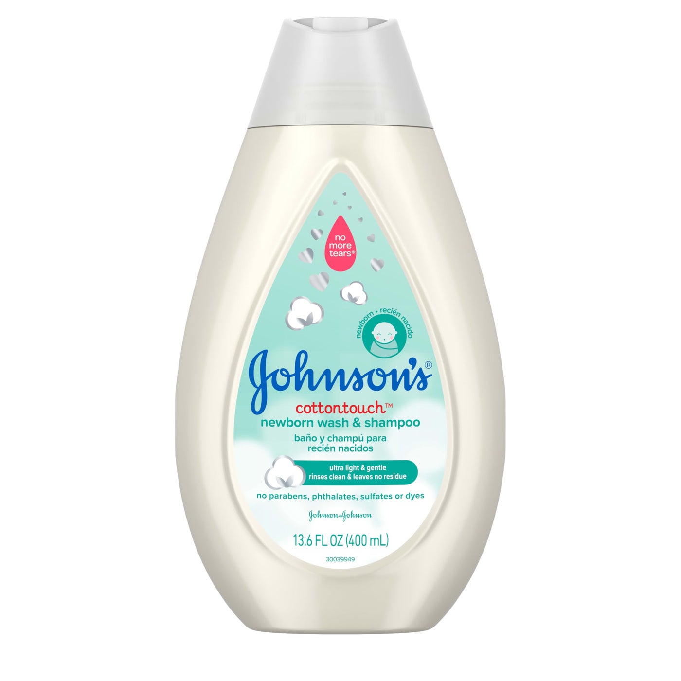 Johnson's Baby Johnson's CottonTouch Newborn Baby Body Wash & Shampoo, Gentle & Tear-Free, Made with Real Cotton, Gently Washes Away Dirt & Germs, Sulfate- & Paraben-Free for Sensitive Skin, 13.6 fl.