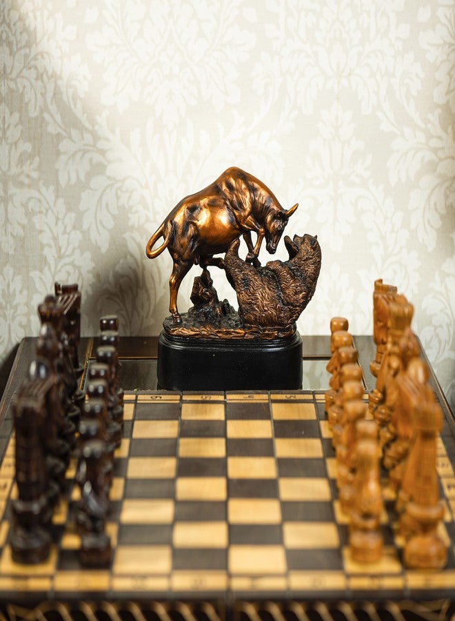 MEPERPER Bull and Bear Statue Wall Street Decor, 9x9.5 Resin Finance Desktop Decor Figurine for Traders and Investors with Bronze-Like Finish, Stock Market Gifts - Image 2