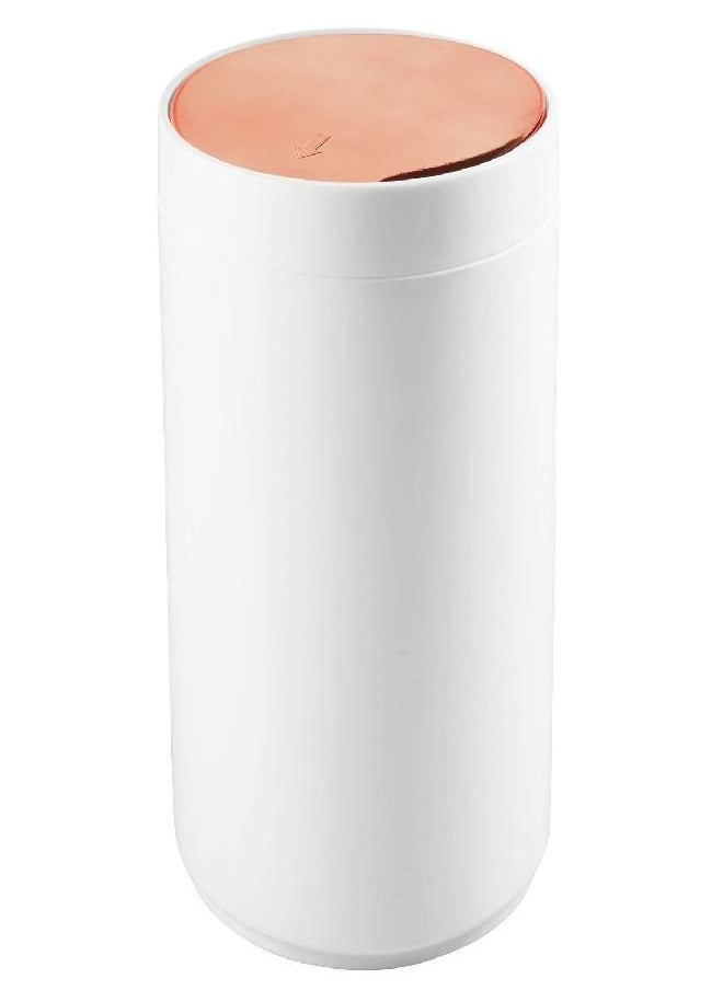 mDesign Small Round Plastic Trash Can Wastebasket, Garbage Container Bin with Swing Top Lid - for Bathrooms, Kitchens, Home Offices - 1.3 Gallon/5 Liter - White/Rose Gold - pzsku/Z19AF58676D18FBF7D1EDZ/45/_/1692791024/68fecae6-9bdb-40de-adff-60531a081b0b