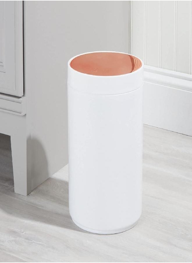 mDesign Small Round Plastic Trash Can Wastebasket, Garbage Container Bin with Swing Top Lid - for Bathrooms, Kitchens, Home Offices - 1.3 Gallon/5 Liter - White/Rose Gold - pzsku/Z19AF58676D18FBF7D1EDZ/45/_/1692791267/d863155c-cbf9-4b72-80db-7ec1f468b9ea