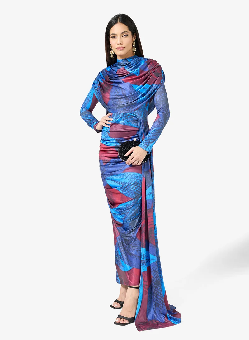 Virgos Lounge  Fikayo High Neck Draped Bodycon Maxi Dress for Women | Best Price UAE