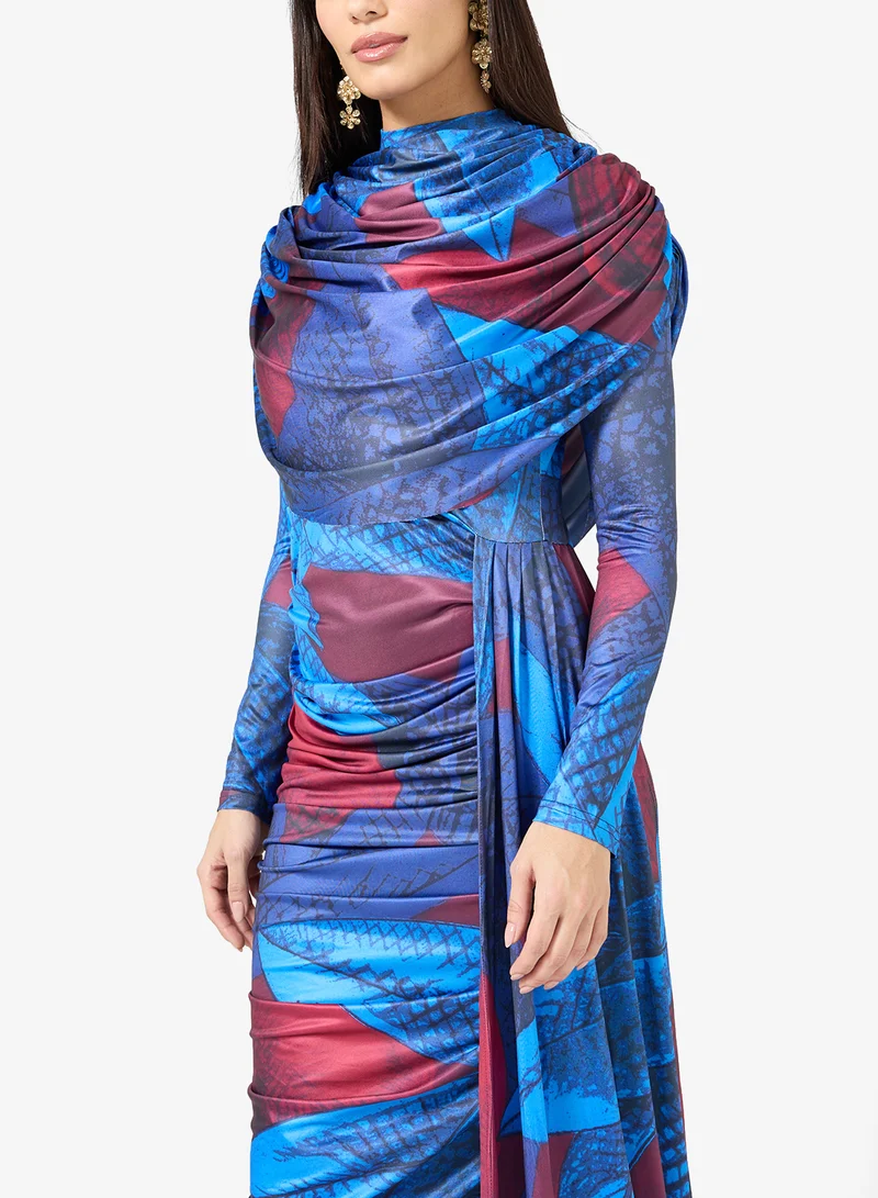 Virgos Lounge  Fikayo High Neck Draped Bodycon Maxi Dress for Women | Best Price UAE