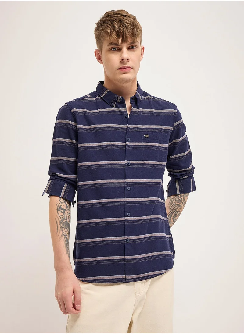 ذا بير هاوس Cotton Shirt for Men | Slim Fit, Long Sleeve, Casual or Formal Button-Down | Soft, Breathable Fabric for Work, Everyday, & All-Season Wear in Stylish Colors, Navy Blue, Size - S - XXL, (Dav)