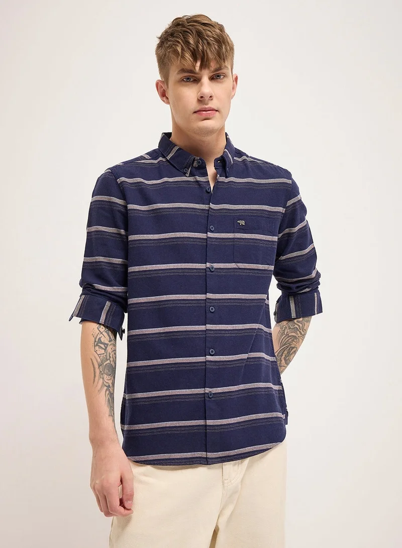 THE BEAR HOUSE Cotton Shirt for Men | Slim Fit, Long Sleeve, Casual or Formal Button-Down | Soft, Breathable Fabric for Work, Everyday, & All-Season Wear in Stylish Colors, Navy Blue, Size - S - XXL, (Dav)