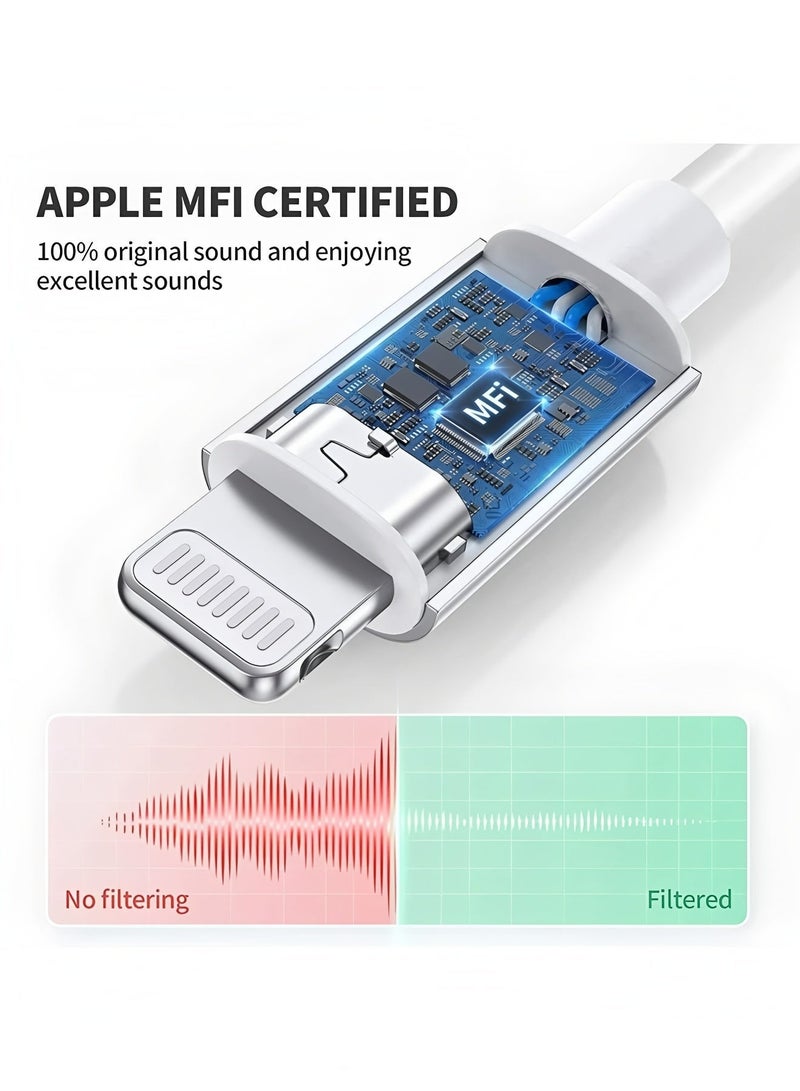 Flyview Headphone Aux Adapter for iPhone [MFi Certified] 2 in 1 to 3.5 mm Jack Headphone Adapter Converter Dongle Splitter Compatible with iPhone 14/13/12/11/XS/XR/X/8/7 Support for All iOS - Image 3