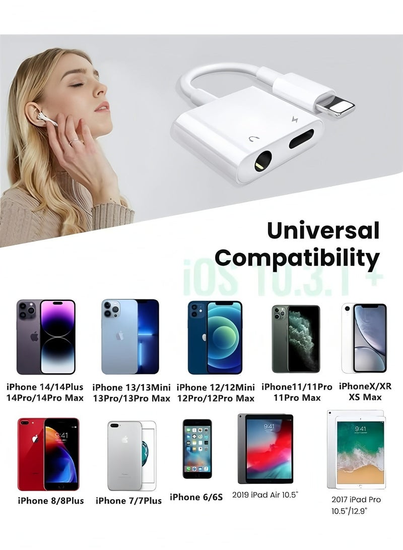 Flyview Headphone Aux Adapter for iPhone [MFi Certified] 2 in 1 to 3.5 mm Jack Headphone Adapter Converter Dongle Splitter Compatible with iPhone 14/13/12/11/XS/XR/X/8/7 Support for All iOS - Image 2