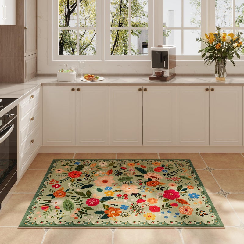Rugcomf Door Mat Indoor Entrance 2x3 Rug Machine Washable Boho Floral Small Area Rug Non-Slip Low Pile Throw Rugs for Entryway, Kitchen, Front Door Indoor Entrance, Entry, Kids Room (Green) - Image 5