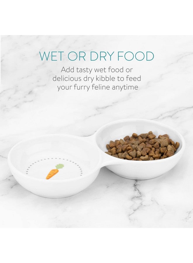 Navaris Double Food Bowl for Small Animals - Ceramic Food Bowls for Rabbits, Guinea Pigs, Small Pets - Rabbit Water Dish - Carrot and Grass Design - Image 3