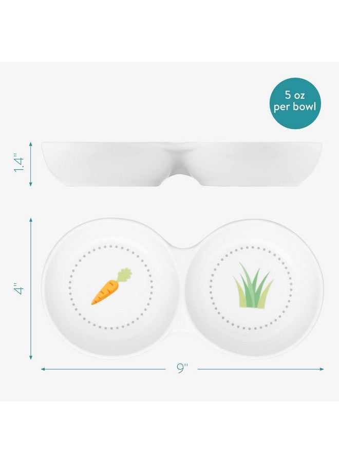 Navaris Double Food Bowl for Small Animals - Ceramic Food Bowls for Rabbits, Guinea Pigs, Small Pets - Rabbit Water Dish - Carrot and Grass Design - Image 4