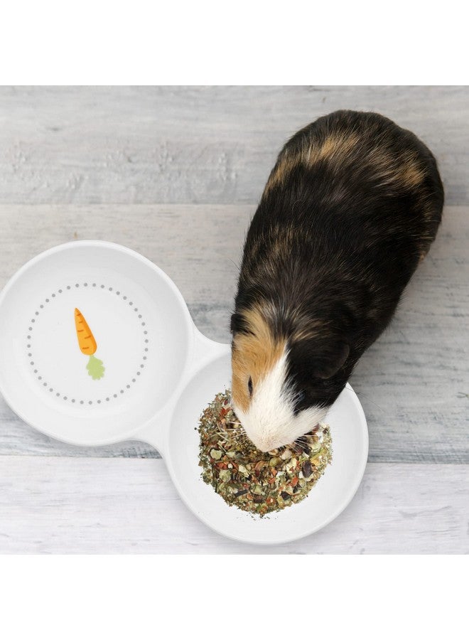 Navaris Double Food Bowl for Small Animals - Ceramic Food Bowls for Rabbits, Guinea Pigs, Small Pets - Rabbit Water Dish - Carrot and Grass Design - Image 2