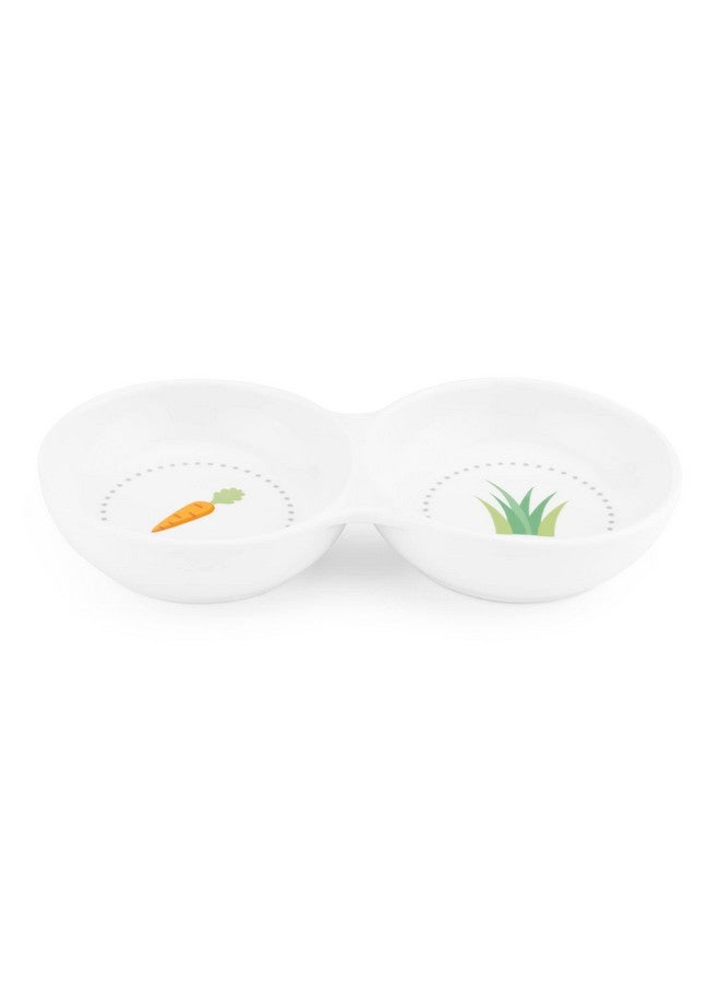 Navaris Double Food Bowl for Small Animals - Ceramic Food Bowls for Rabbits, Guinea Pigs, Small Pets - Rabbit Water Dish - Carrot and Grass Design - Image 5
