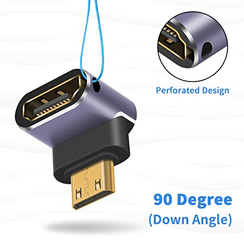 Duttek 8K Mini HDMI to HDMI Adapter, 48Gbps Down Angled HDMI Female to Mini HDMI Male Converter with LED Working Indicator Lamp, for Camera, Camcorder (2 Pack) - Image 5