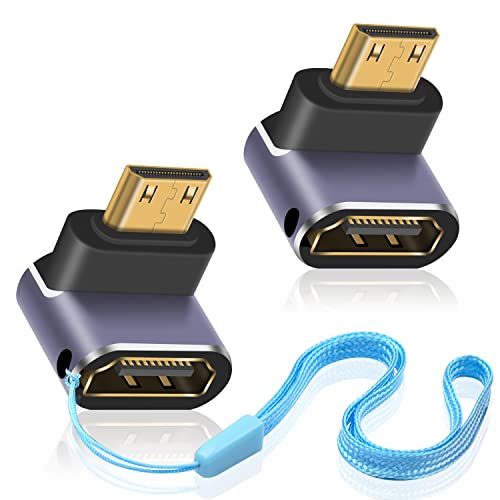 Duttek 8K Mini HDMI to HDMI Adapter, 48Gbps Down Angled HDMI Female to Mini HDMI Male Converter with LED Working Indicator Lamp, for Camera, Camcorder (2 Pack) - Image 1