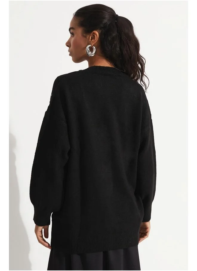 JUNE June Patterned Stone Sweater Black