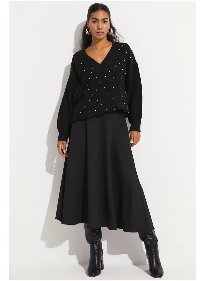 JUNE June Patterned Stone Sweater Black