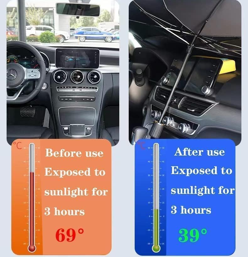 SCIENISH Car Umbrella Sun Shade Cover, Foldable Sun Shades Car for Windshield Parasol to Keep Your Vehicle Cool and Damage Free, Block Heat UV Rays Sun Visor Protector, Easy to Use (57 * 31 Inch) - Image 3