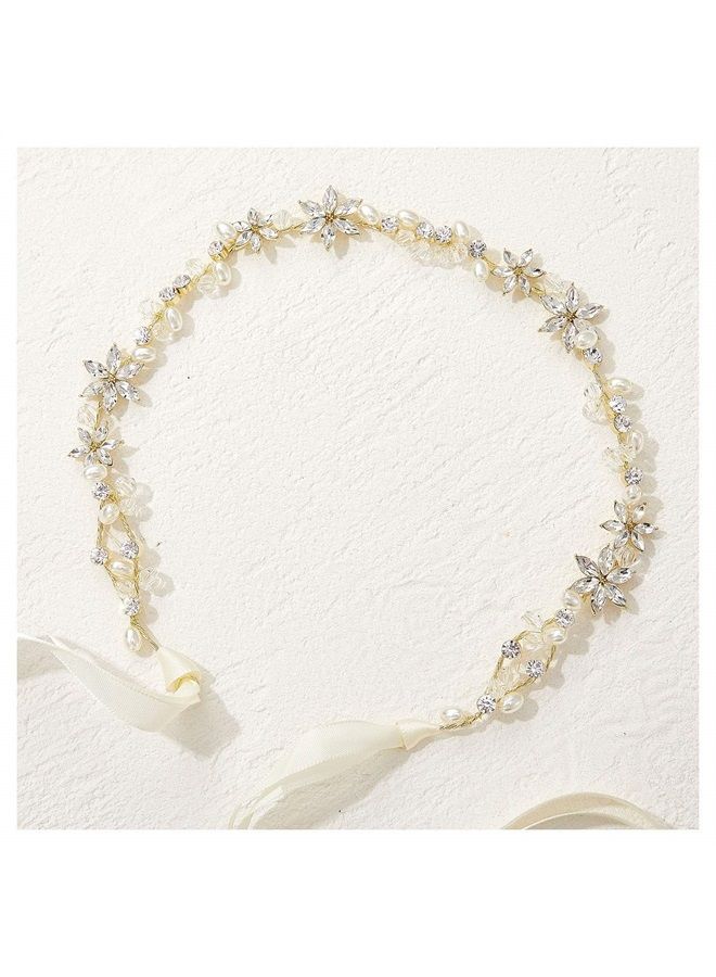SWEETV Gold Flower Girl Headpiece for Wedding Crystal Floral Girls Headband Princess Hair Accessories for Birthday Party, Photography - Image 1