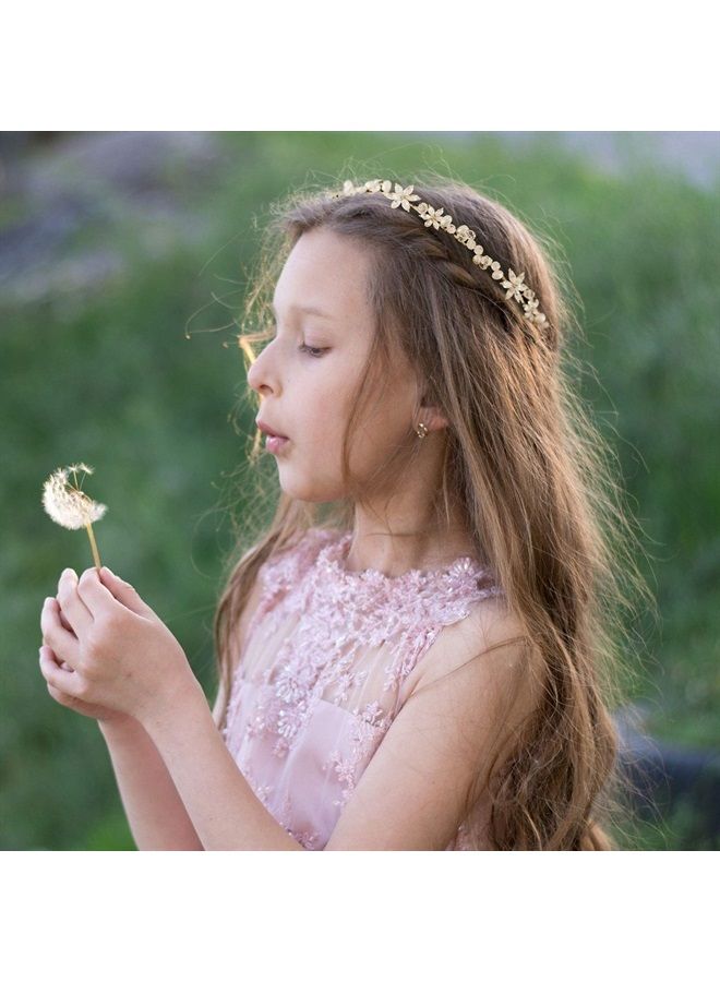 SWEETV Gold Flower Girl Headpiece for Wedding Crystal Floral Girls Headband Princess Hair Accessories for Birthday Party, Photography - Image 3
