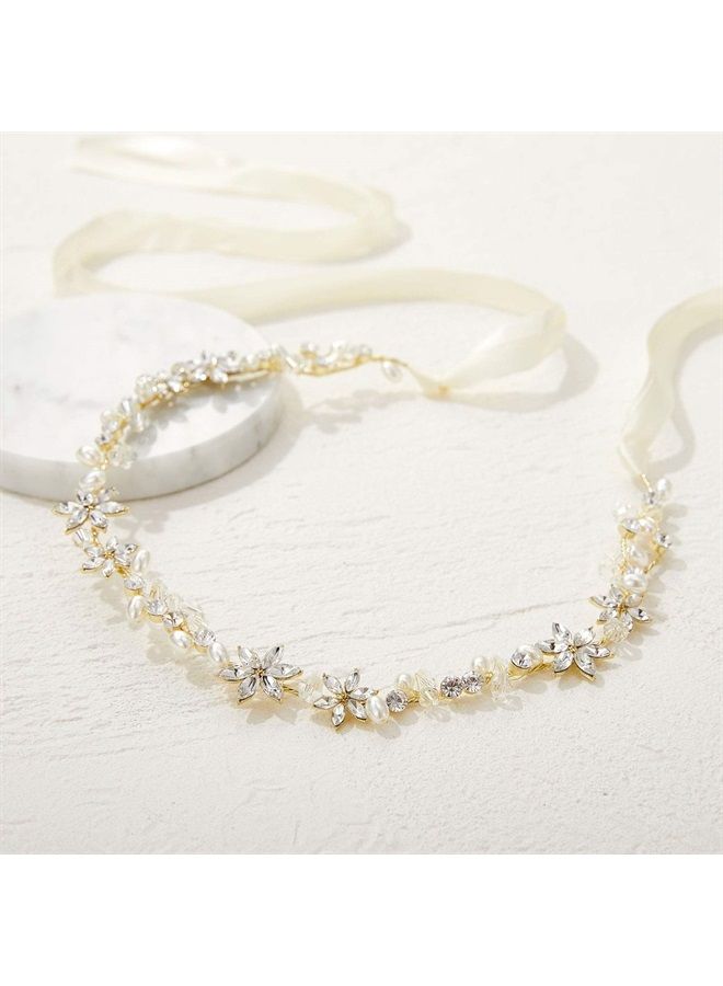SWEETV Gold Flower Girl Headpiece for Wedding Crystal Floral Girls Headband Princess Hair Accessories for Birthday Party, Photography - Image 2