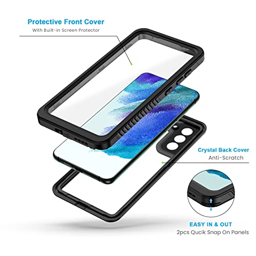 Lanhiem for Samsung Galaxy S21 FE Case, IP68 Waterproof Dustproof with Built-in Screen Protector, Heavy Duty Full Body Protective Phone Case for Galaxy S21 FE 5G, Black/Clear - Image 3