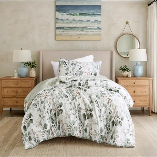 Regency Heights Lightweight Seersucker Botanical Comforter Set Twin Size, 2 Pieces Reversible Design with Striped Print, Premium Microfiber Bedding Set, Comforter and Sham Set, Green - Image 2