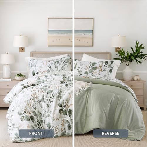 Regency Heights Lightweight Seersucker Botanical Comforter Set Twin Size, 2 Pieces Reversible Design with Striped Print, Premium Microfiber Bedding Set, Comforter and Sham Set, Green - Image 4